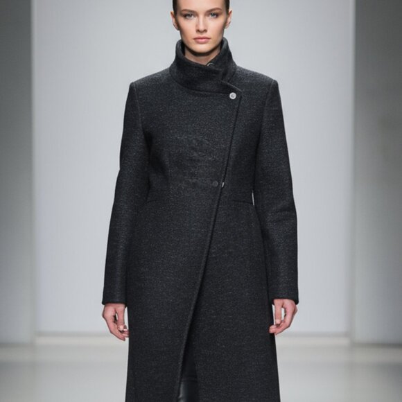 $795 PINKO Italy black wool minimalist modern coat IT 42 US S - Picture 1 of 14